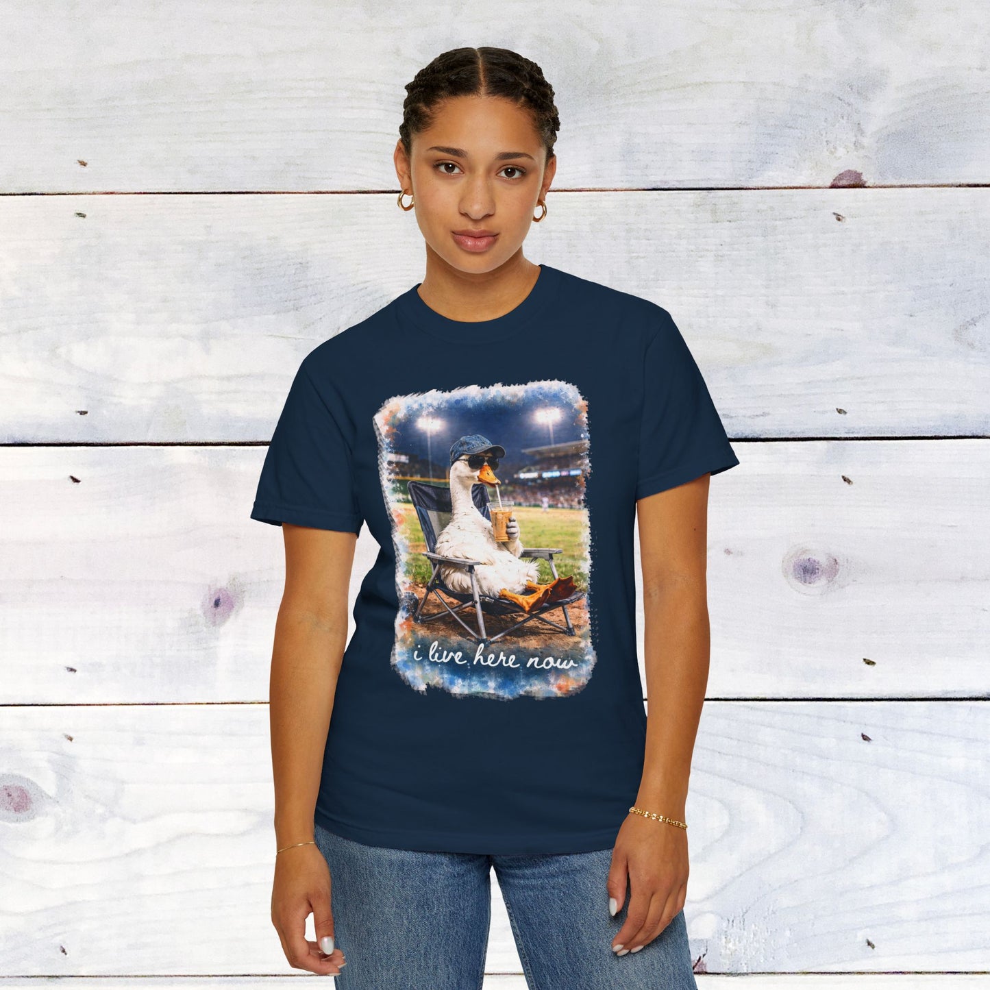 'I Live Here Now' Baseball Stadium Goose Comfort Colors Unisex T-Shirt