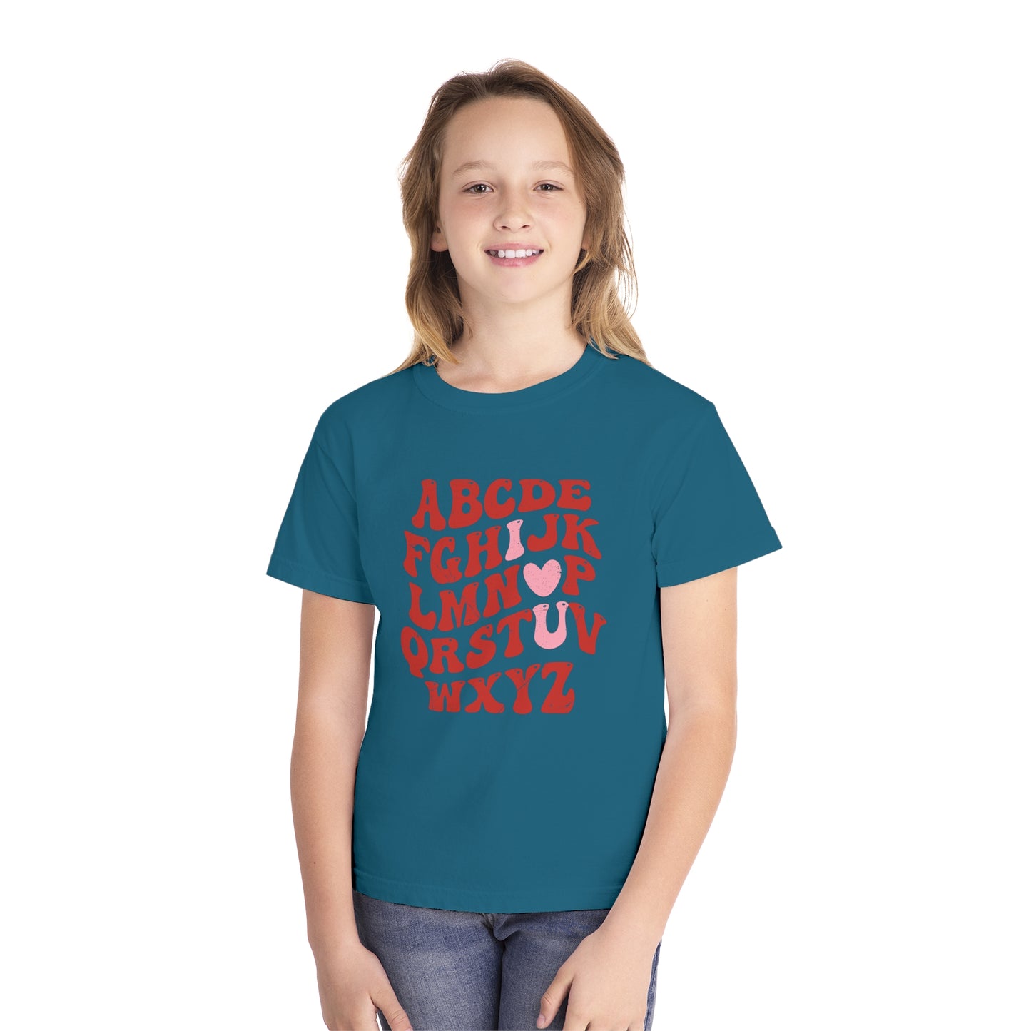 Red Alpha I Love You Youth Comfort Colors Tee