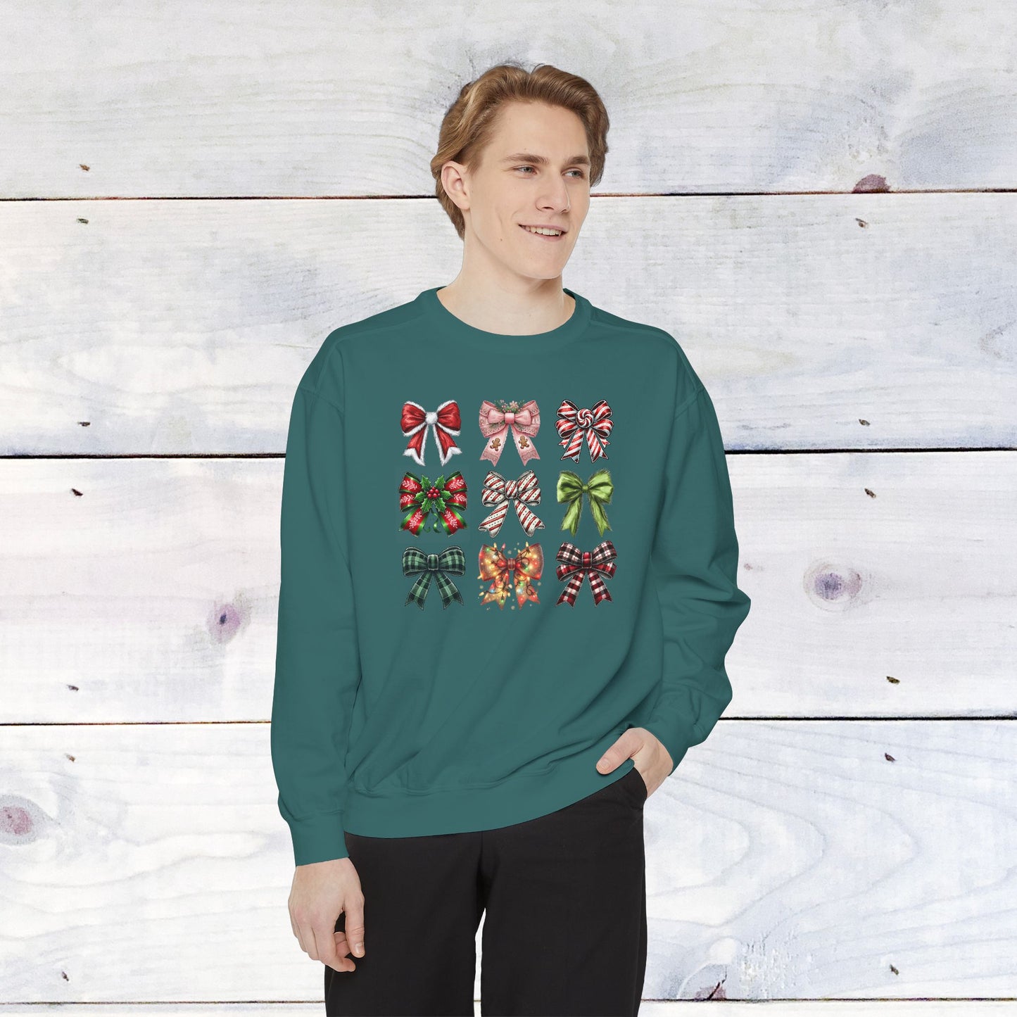 Christmas Bow Grid Comfort Colors Sweater