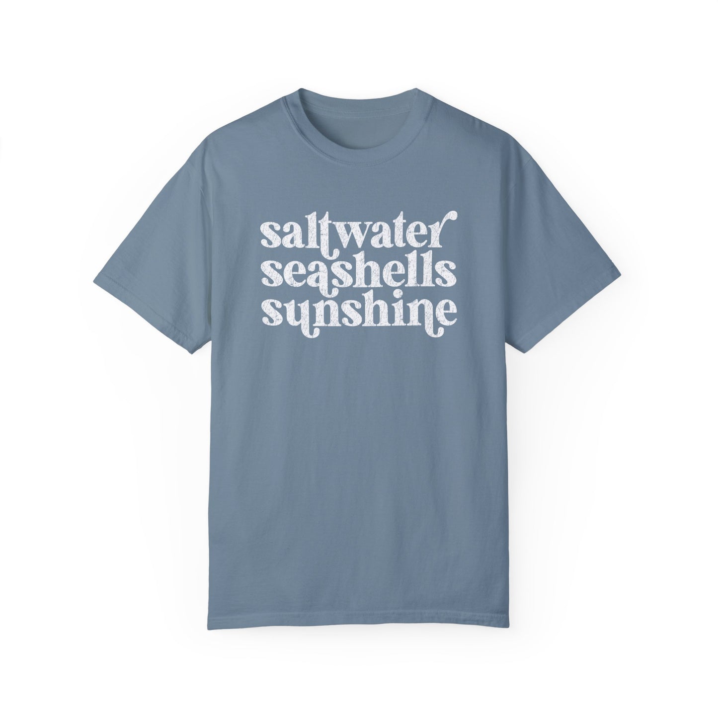 White Saltwater, Seashells, Sunshine Comfort Colors Tee