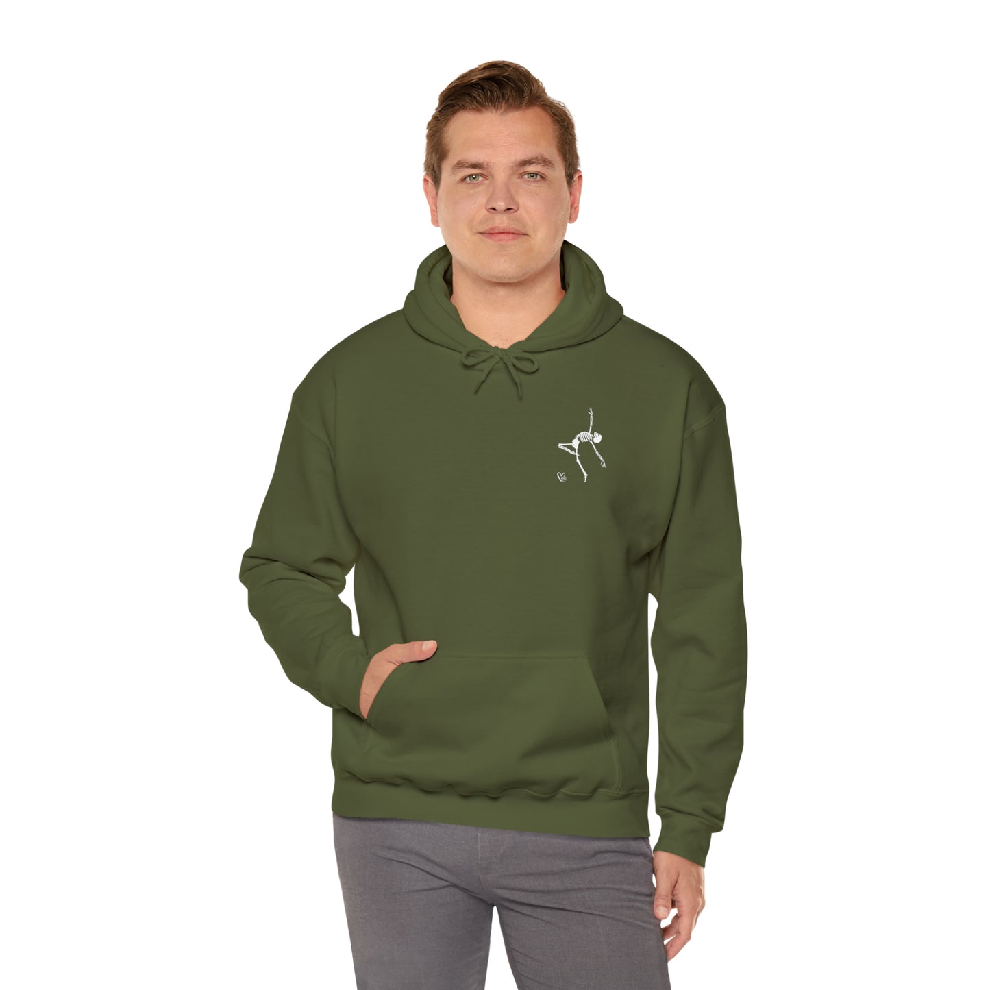 Dancing Skeleton Hoodie- Dancing Skeleton Front- Multi -Dancing Skeleton Back, Mutliple Color Options, Unisex Heavy Blend™ Hooded Sweatshirt