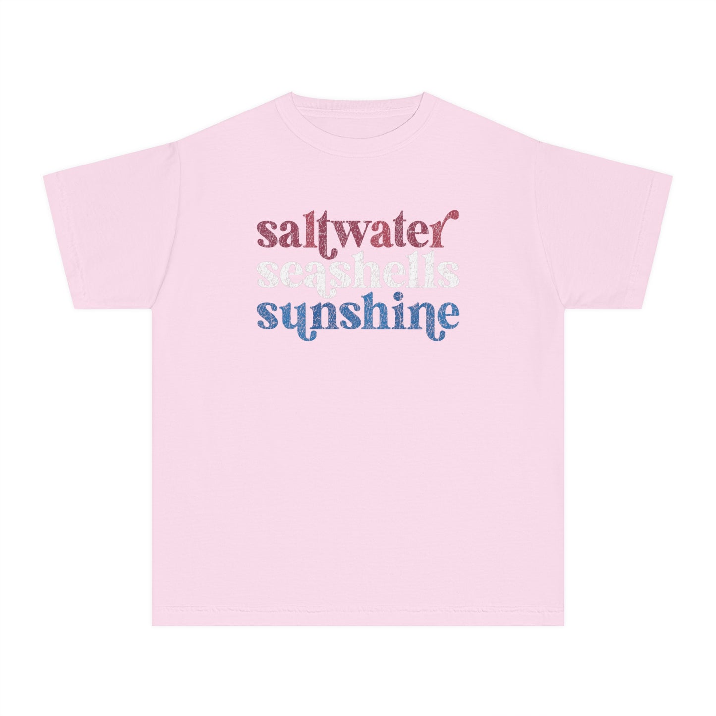 Youth Red, White, Blue Saltwater, Seashells, Sunshine Comfort Colors Youth Tee
