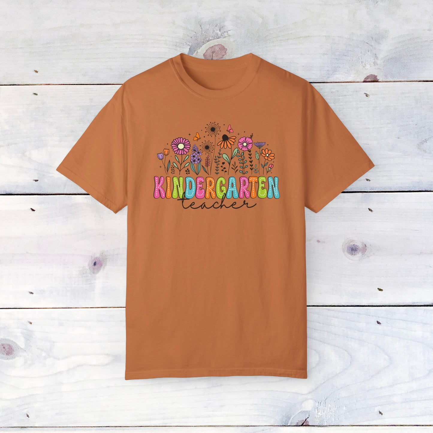 Kinder Flower Teacher Shirt - Comfort Colors