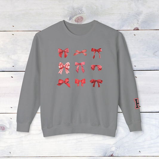 Fun Heath Bow Sweater Lower Sleeve "H" on Left  - Comfort Colors Sweater