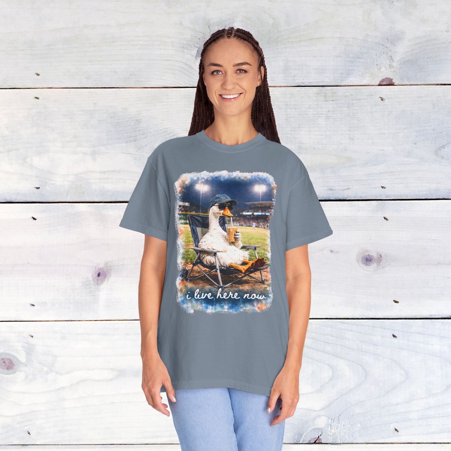'I Live Here Now' Baseball Stadium Goose Comfort Colors Unisex T-Shirt