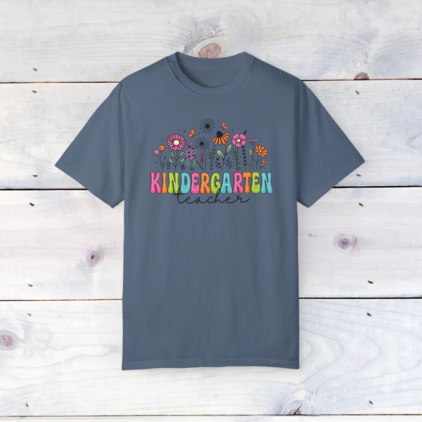 Kinder Flower Teacher Shirt - Comfort Colors