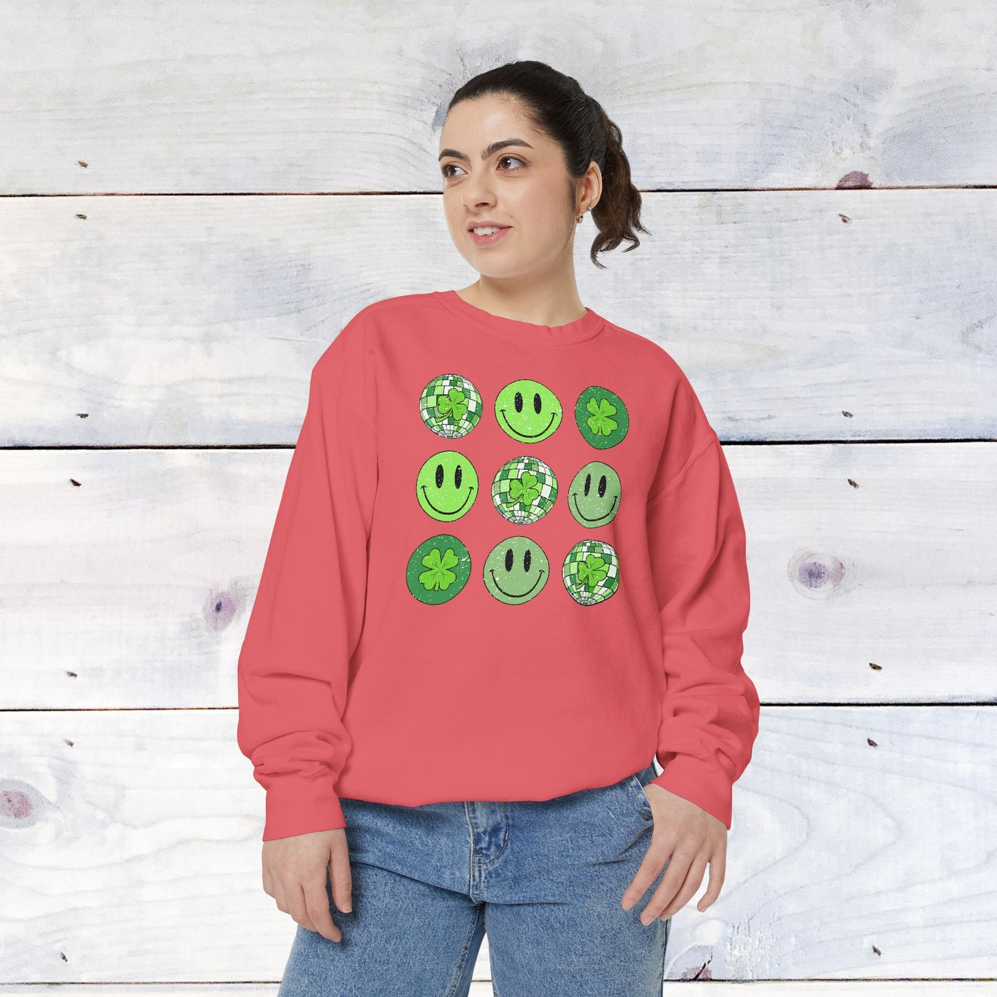 Smiley St Patty's Day Grid Comfort Colors Sweatshirt