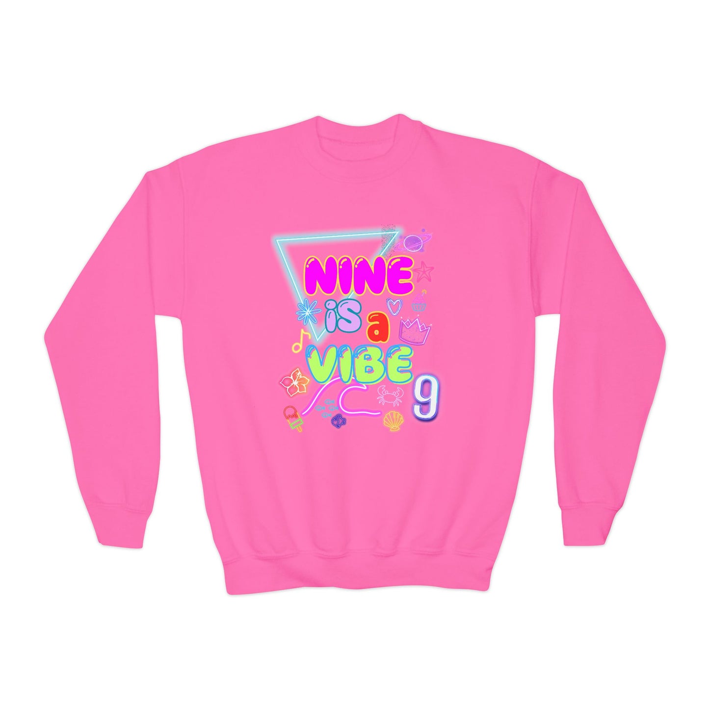 Youth Crewneck Sweatshirt with 'NINE is a VIBE' Design, Cozy Kids Gift, Fun Casual Wear, Birthday Apparel, Trendy Youth Fashion, [...]