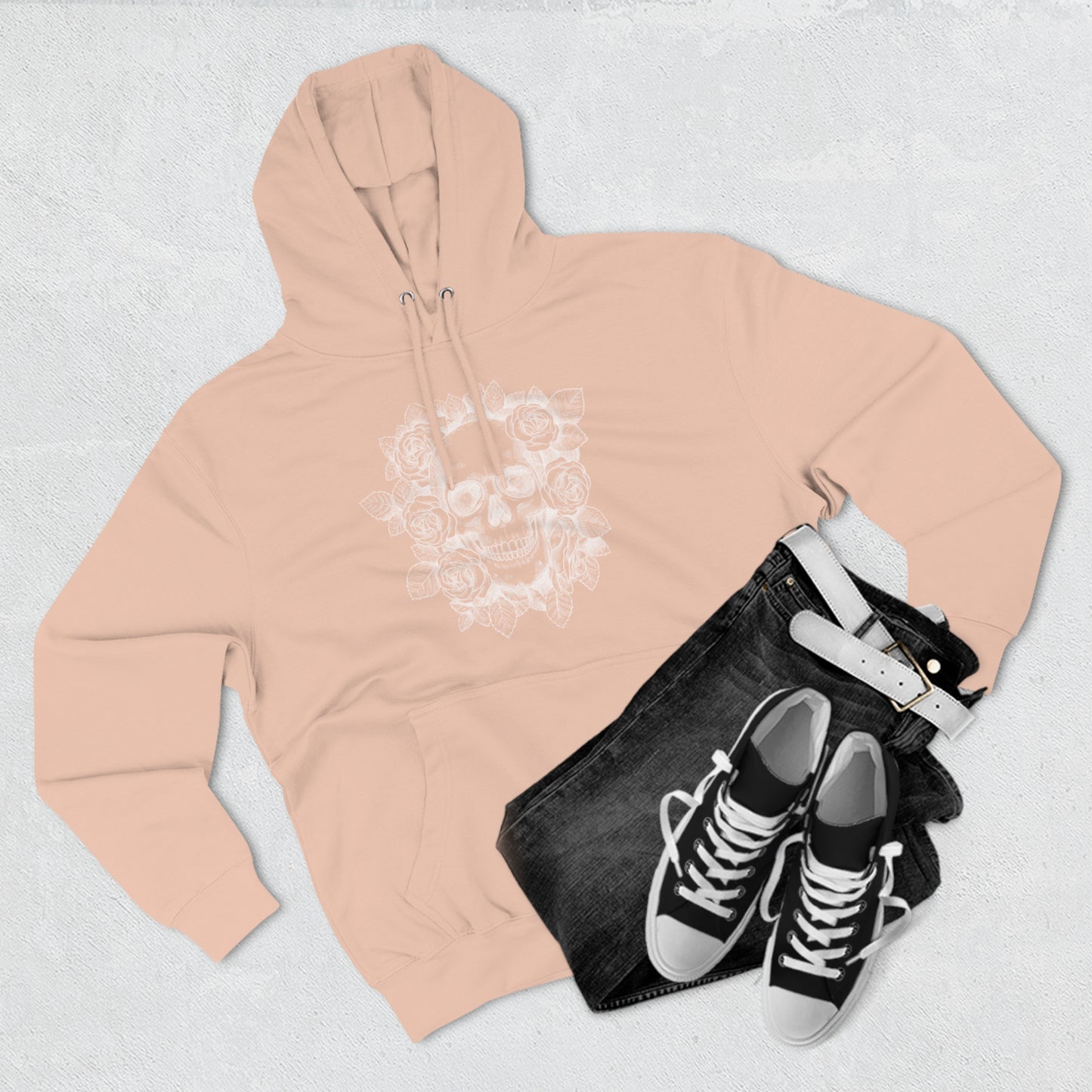 Skull with Rose Background - Unisex Premium Pullover Hoodie