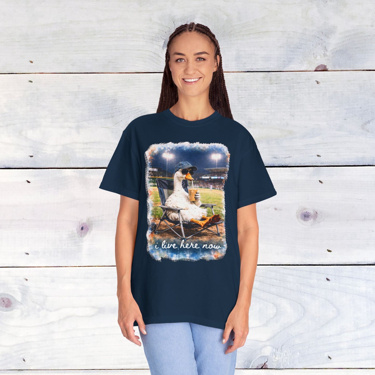 'I Live Here Now' Baseball Stadium Goose Comfort Colors Unisex T-Shirt