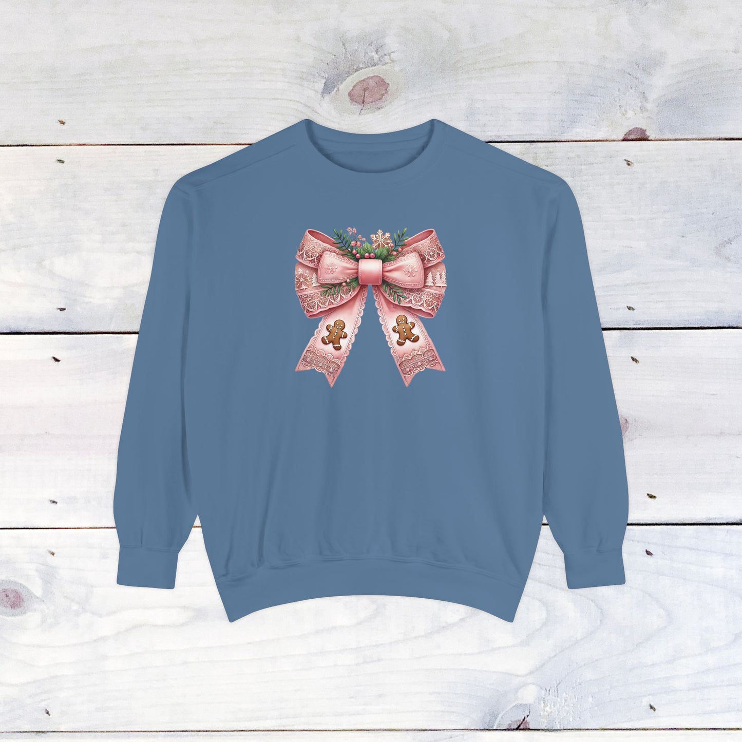 Pink Gingerbread Bow Comfort Colors Sweater