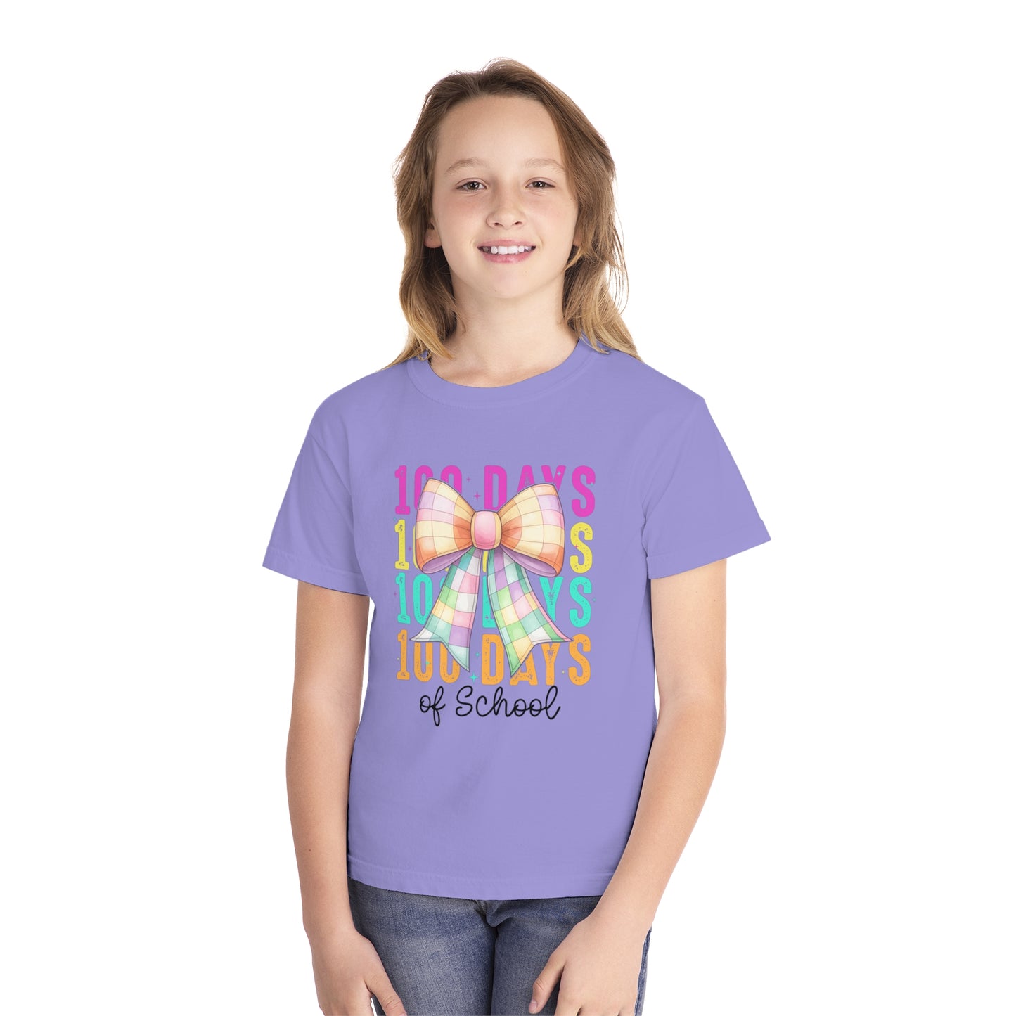 Youth 100 Days Disco Bow Comfort Colors Tee