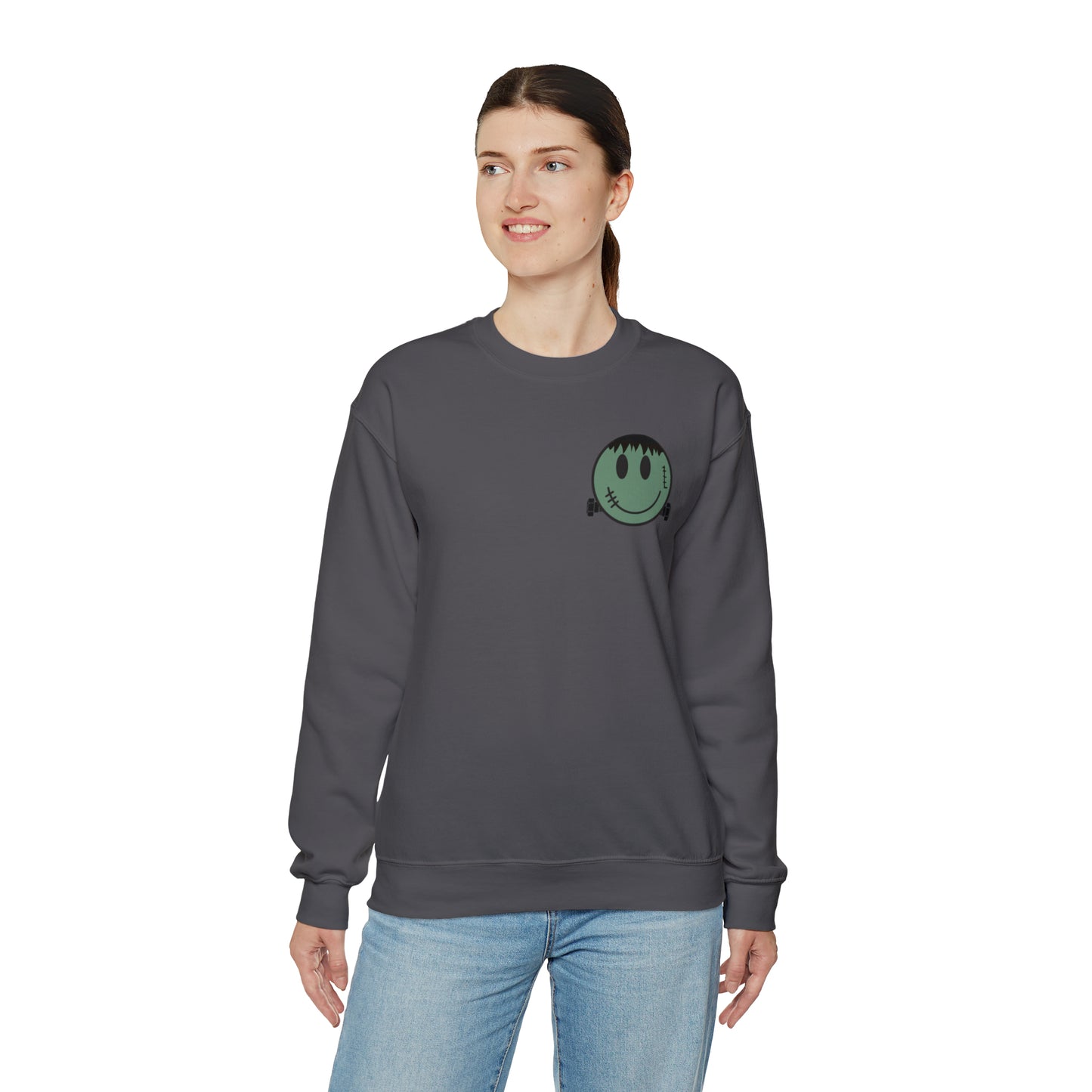 Halloween - Franken Smile Front, Halloween Bolt Back - Sweater / Pullover