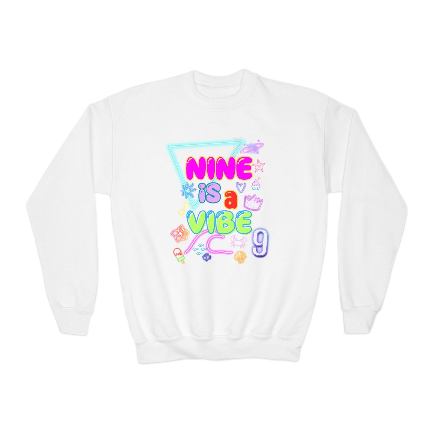 Youth Crewneck Sweatshirt with 'NINE is a VIBE' Design, Cozy Kids Gift, Fun Casual Wear, Birthday Apparel, Trendy Youth Fashion, [...]