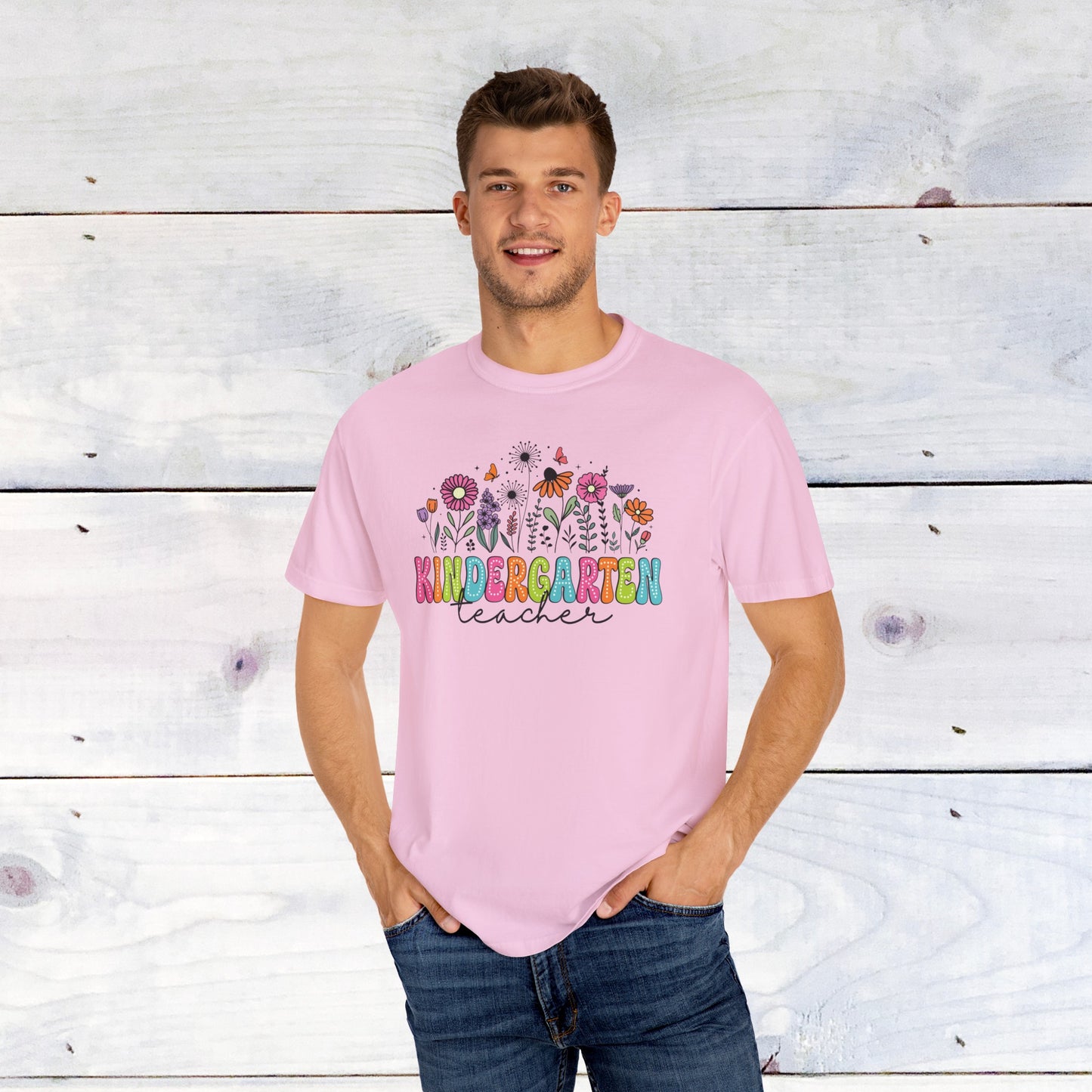 Kinder Flower Teacher Shirt - Comfort Colors