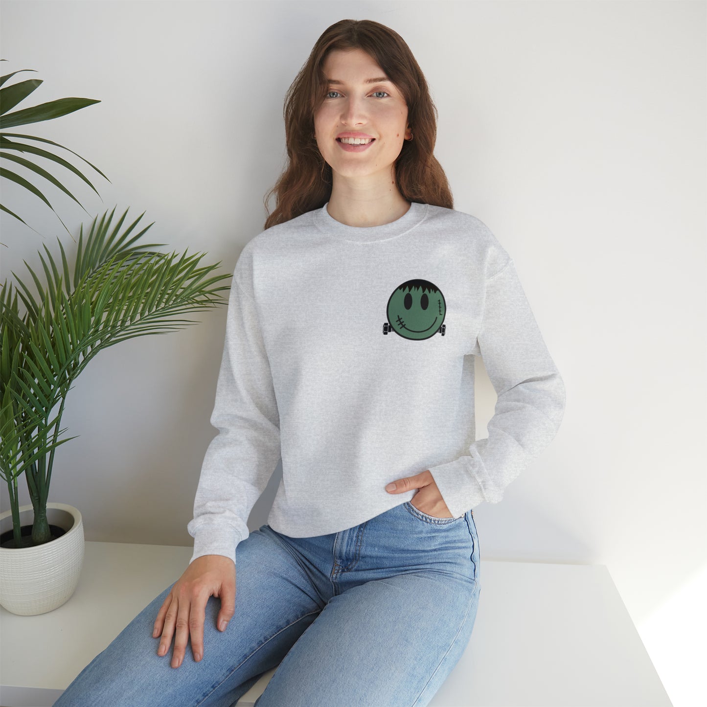 Halloween - Franken Smile Front, Halloween Bolt Back - Sweater / Pullover